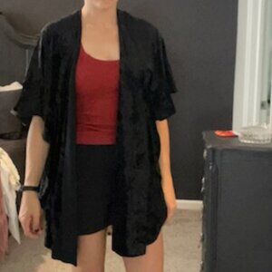 Black Velvet Wrap — Knee-Length, Flowing Sleeves